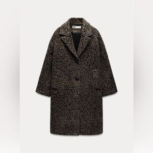 Zara Brown Leopard Teddy Jacket- oversized